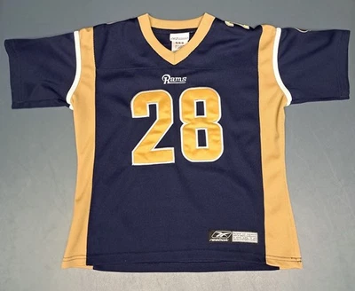 Camiseta de fútbol americano Marshall Faulk St. Louis Rams juvenil mediana cosida #28 Reebok Foto 1 de 4