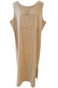 VTG Cervelle Sleeveless Dress 3XL Silk Linen Embroidered Beige Coastal Casual - Picture 1 of 11
