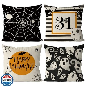 Halloween Pillow Covers 18x18 Inch Set of 4 Spider Web Ghost Pillowcase Black - Picture 1 of 5