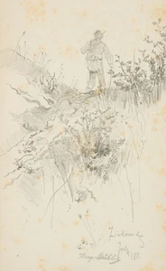 H. MÜHLIG (1854-1929), Wanderer bei Zirkowitz, 1880, Bleistift Realismus - Bild 1 von 5