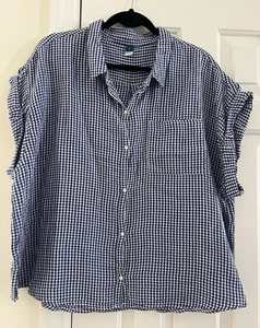 Old Navy Womens Gauze Blouse. Blue White Gingham Boxy Button Up, Size XL. EUC. - Picture 1 of 5