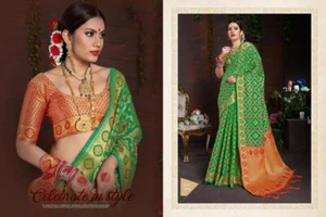 Indian Bridal Traditional Style Banarasi Saree weaving woven Art silk - Picture 1 of 1