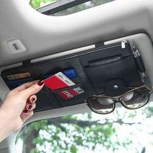 Pouch Bag Pocket Card Storage Phone Holder PU Leather Car Sun Visor Organizer 1*