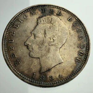 1884 Ecuador Gram .25 Un Sucre KM# 53.1 Heaton Birmingham Circulated Coin CC400 - Picture 1 of 11