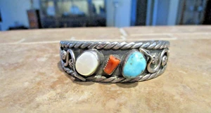 DELIGHTFUL Older Vintage Navajo Sterling Multi-Stone SNAKE FLOWER Bracelet - Picture 1 of 12