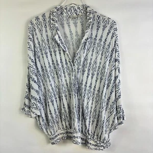 Anthropologie Postmark Ikat Fledermaus Top XS / S oversized blau Boho crossover - Bild 1 von 11