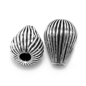 5 Pcs 15X12mm Teardrop Corrugated Bead Antique Silver Plated Jewelry - Picture 1 of 3