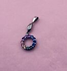 Sterling Silver Necklace w/ Rainbow Multi Color Stones Open Round Pendant Charm