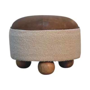 Adorable Solid Wood Furniture - Cream Boucle Buffalo Footstool - Picture 1 of 11