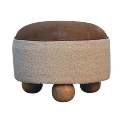 Adorable Solid Wood Furniture - Cream Boucle Buffalo Footstool - Image 1 of 4