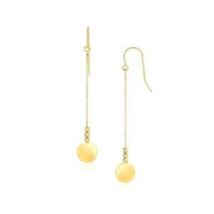 14K Yellow Gold Bead and Shiny Disc Drop Earrings - Picture 1 of 1