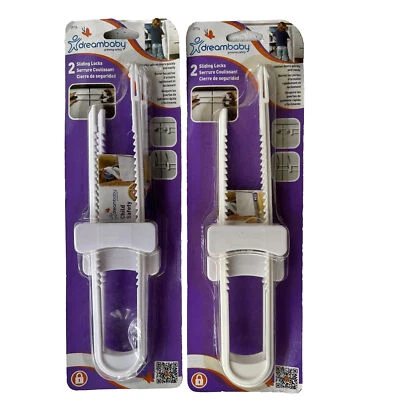 Dreambaby Cerraduras Correderas Cerradura Armario Plástico Blanco, 2 En Paquete Lote De 2 Paquetes Foto 1 de 2