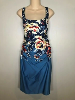 Vestido versátil Chequer azul floral gola redonda franzido novo com etiquetas tamanho 0 $168 - Imagem 1 de 3