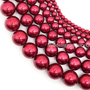 Burgundy Red Glass Pearl Round Loose Bead 3, 4, 6, 8, 10, 12mm 16" Strand #20 - Picture 1 of 19