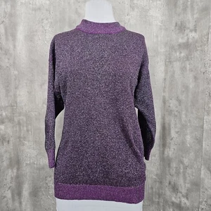 Maglione pullover vintage anni 80 90 Ina Sinclair viola metallizzato lurex glam rock - Foto 1 di 8