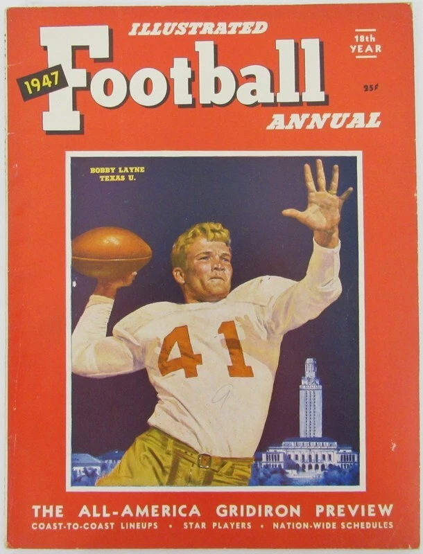 Revista anual de fútbol americano ilustrado 1947 Bobby Layne Salón de la fama Texas en portada 183103 Foto 1 de 1