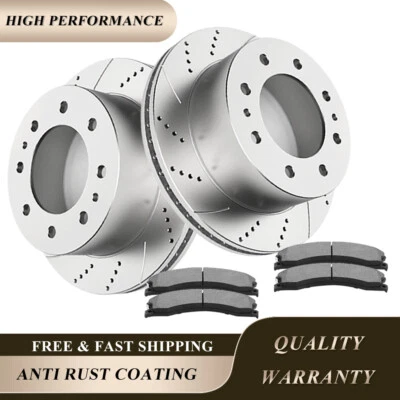 Rear Drilled Brake Rotors Disc Pads for Chevy GMC Silverado Sierra 2500HD 3500HD - Image 1 of 4