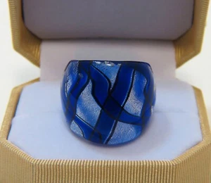 Anello Bling Vetro Soffiato a Mano Blu Cobalto Sciolto Blu Cobalto Taglia 7,75 - Foto 1 di 4