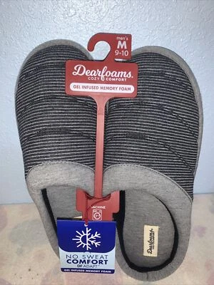 Zapatillas de espuma viscoelástica a rayas Dearfoams para hombre nuevas con etiquetas en negro y gris Foto 1 de 2