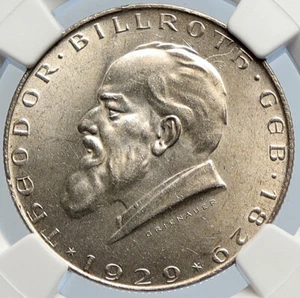 1929 AUSTRIA Surgeon Theodor Billroth VINTAGE Silver 2 Shilling Coin NGC i105761 - Picture 1 of 5