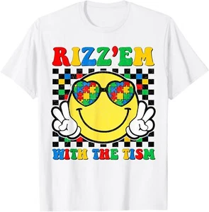 Rizz Em With The Tism Funny Autism Awareness Boys Girls Kids Hoodie or T-Shirt - Picture 1 of 4