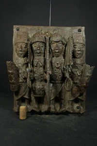 African BENIN Bronze Royal Wall Plaque, Nigeria, Benin city, TRIBAL ART CRAFTS - Picture 1 of 14