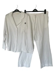 M&S Dobby Schlafanzug Set Gr. 16 reine Baumwolle Musselin Käsetuch weiß - Bild 1 von 8