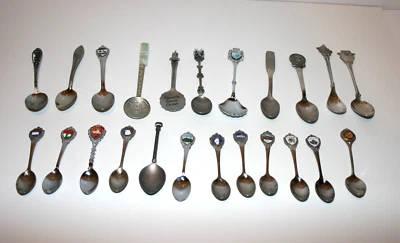 Lote 23 colheres miniaturas de prata para colecionador de lembranças de viagem EUA estados, países - Imagem 1 de 4