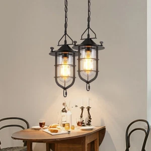 Retro Nautical Semi Flush Mount Ceiling Light Iron Cage Shade Pendant Lighting - Picture 1 of 7