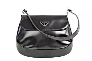PRADA Cleo Black Spazzolato Leather Small Flap Shoulder Bag - Picture 1 of 20