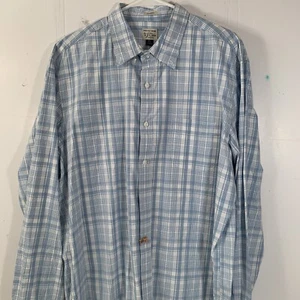 J Crew Secret Wash Stretch Long Sleeve Blue Plaid Button Down Shirt Mens XL - Picture 1 of 12