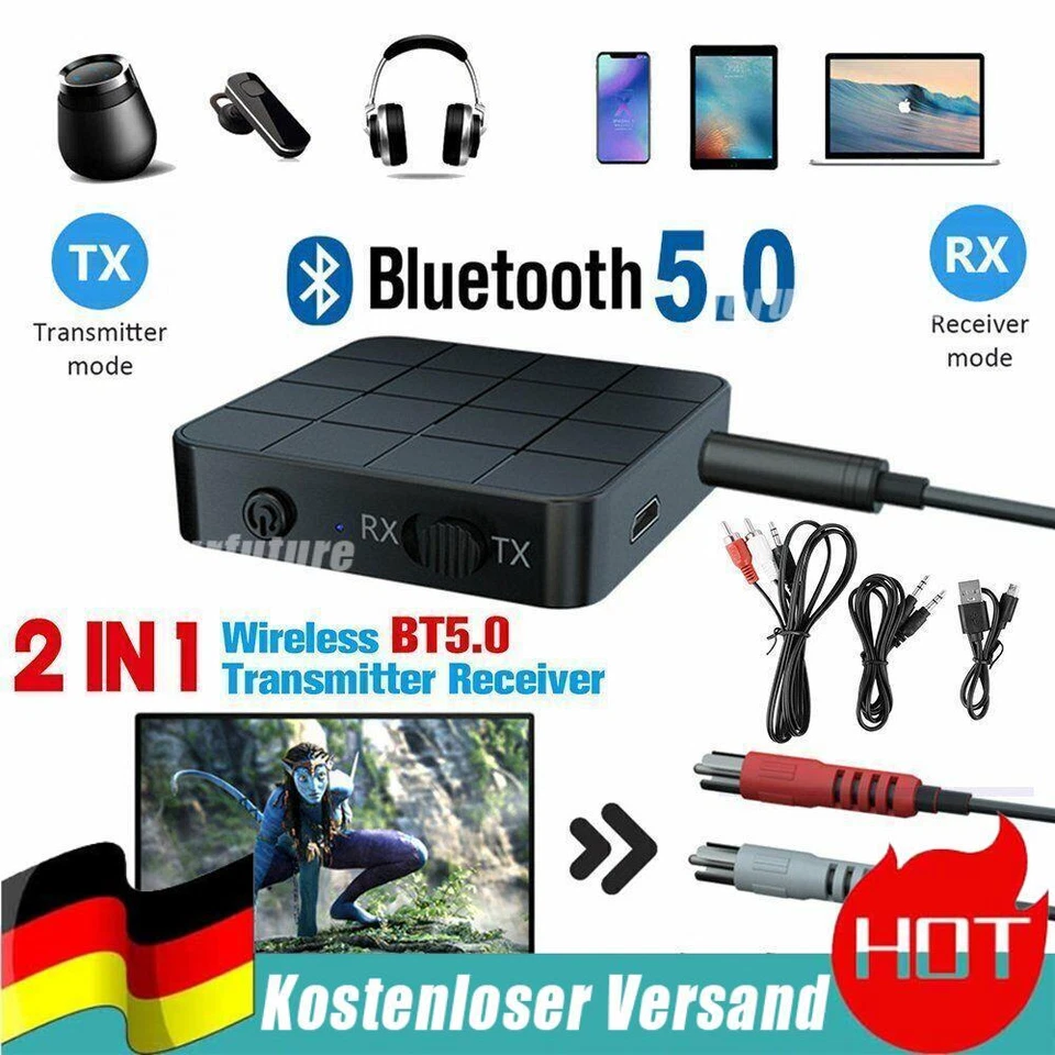 2-IN-1 Bluetooth 5.0 Empfänger Akku Receiver Hifi Stereo Audio Adapter 3.5mm AUX - Bild 1 von 4