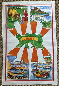 VINTAGE 1970s Wilkinson's of JERSEY Channel Islands cotton tea towel souvenir - Picture 1 of 8