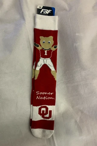 FBF Originals Oklahoma Sooners Football Calf Socks Adult L Red 505-7OKTHIN Cover