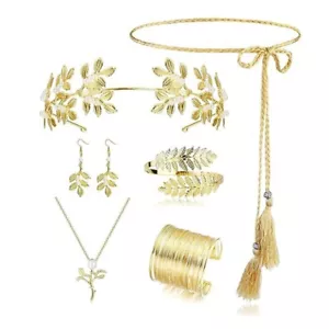 Grecian Goddesses Costume Accessories Set Greeks Leaf Headband Coil Bracelet - Picture 1 of 8