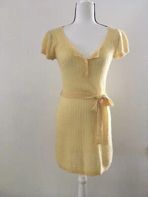 Vestido Forever 21 amarillo liso tejido suéter manga corta cinturón línea A: 10 Foto 1 de 4