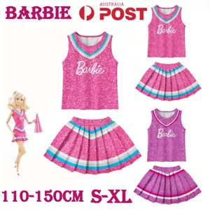 Girls Barbie Cosplay Costume Cheerleaders Dress Tank Tops Skirt Halloween Outfit - Picture 1 of 12