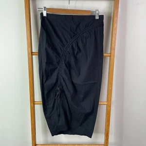 Country Road Pencil Skirt Womens 8 Black Woven Drawstring Midi Stretch Unlined - Picture 1 of 9