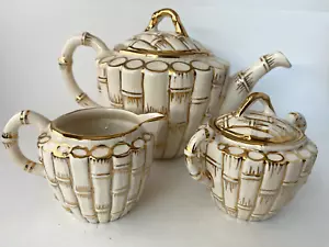 Vintage Arthur Wood #4380 White & Gold Porcelain China Teapot, Cream & Sugar - Foto 1 di 16