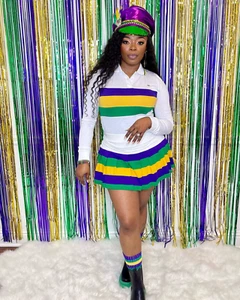 Conjunto de falda para mujer Mardi Gras color blanco a rayas línea A - Imagen 1 de 3