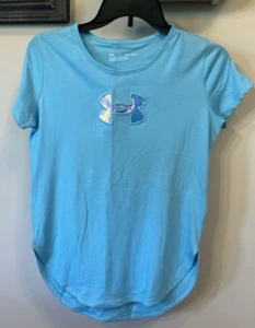 Under Armour Live Scoop Graphic Design Shirt-Blue-Girl's Size YL NEW - Picture 1 of 3