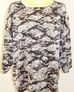 Chicos Shirt 2 braun weiß Schlangen Pullover Stretch 3/4 Ärmel gebändert unten Oberteil - Bild 1 von 3