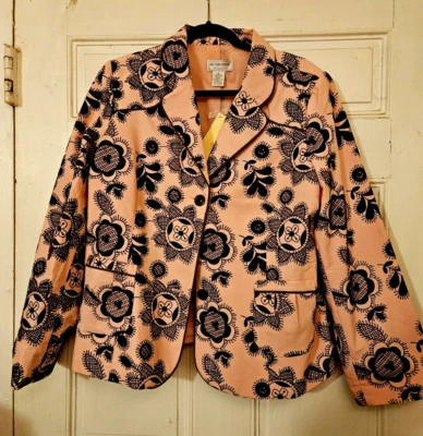 Blazer Victor Costa Ocasión Nuevo de Lote Antiguo Bordado Floral Rosa con Bordado Marrón Talla L Foto 1 de 4