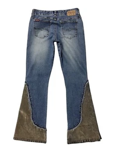 Vintage Mudd Denim Jeans Womens Size 3 28 x 31 Suede Snap Flare Legs Distressed - Picture 1 of 17