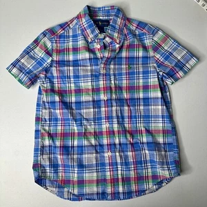 Ralph Lauren Button Shirt - Sz6 Gingham Plaid Short Sleeve Boy's - Blue/green - Picture 1 of 4