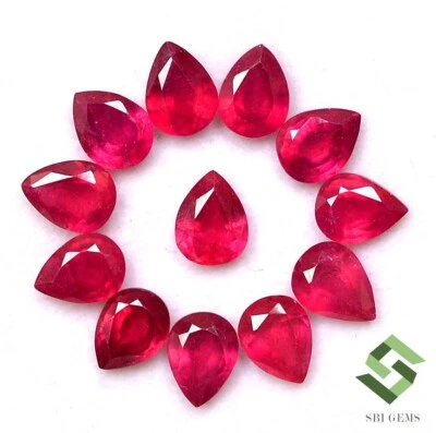 8x6 mm Natural Ruby Pear Cut Lot 10 Pcs 15.27 CTS Calibrated Loose Gemstones GF - Image 1 of 4