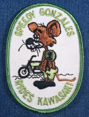 NOS 70s Original Vintage Speedy Gonzales Rides Kawasaki 4" Patch Motorcycle - Image 1 of 3
