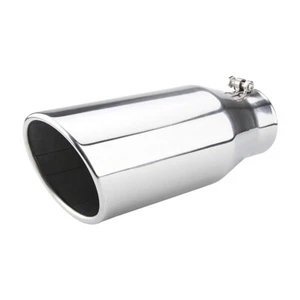 Diesel Exhaust Tip 4" Inlet, 6" Outlet 15" Long Rolled Edge Angle Polished - Picture 1 of 10