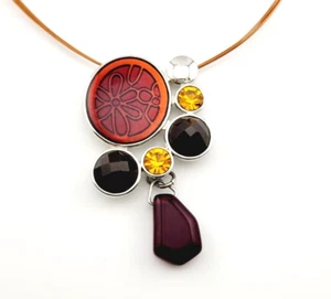 Lia Sophia Necklace Amber Colored Stone Slide Pendant on Copper Wires - Picture 1 of 4