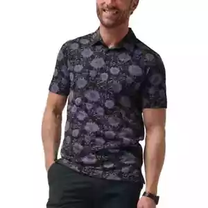 Travis Mathew Mens Not Happening Floral Print Golf Polo Shirt Black Medium - Picture 1 of 5